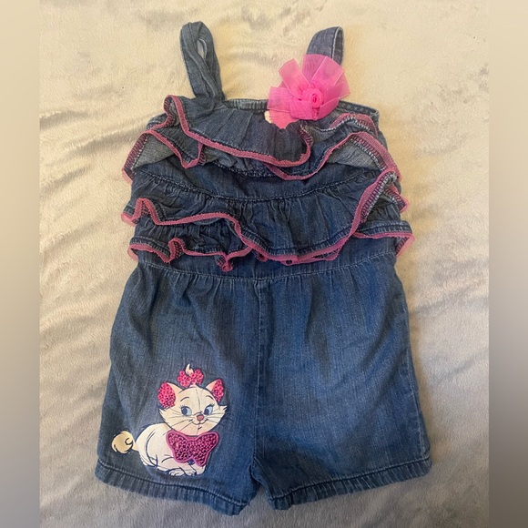 Vintage Disney aristocats Denim Romper with Pink Accents